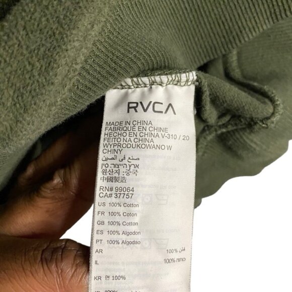 RVCA Men's Green Color Blocking Fleece Sweatshirt Hoodie - Picture 6 of 9